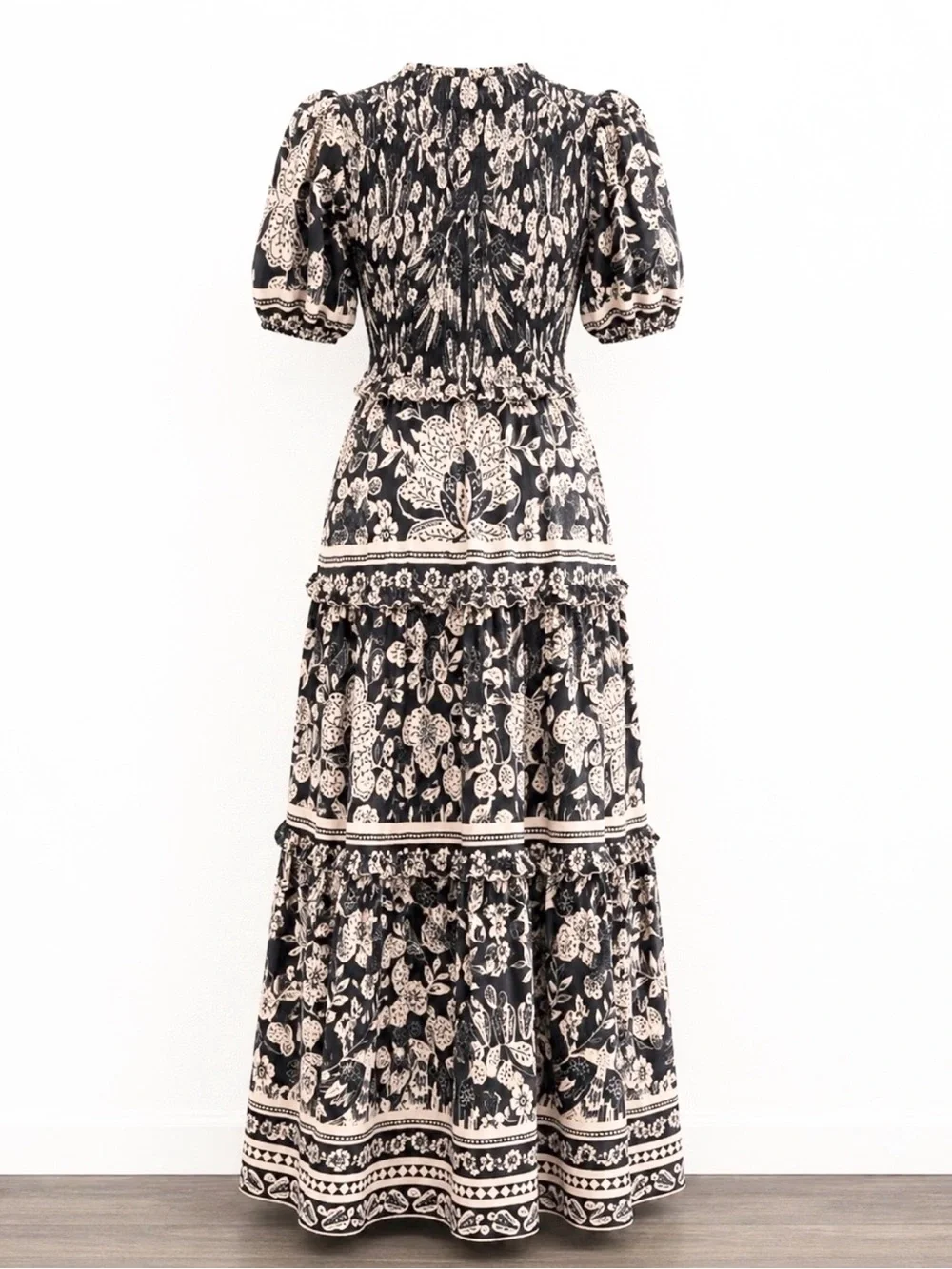 NWT FARM RIO GRAPHIC FLORAL DOVES SIGNATURE BLACK CREAM MAXI PRAIRIE DRESS SZ XS - Picture 6 of 13